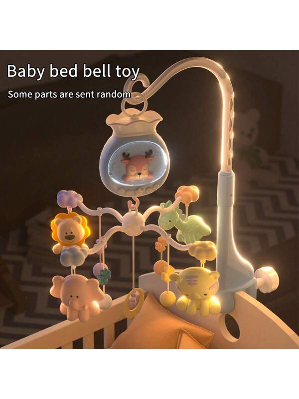 A Set Blue Baby Bed Bell, Cartoon Shape, Electric Rotating With Light And Music, Cartoon Deerlet Electric Rotary Musical Bed Bell Suitable For Everyday Use,Some Parts Are Sent Random Baby Blue