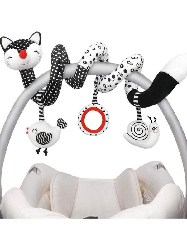 Baby Spiral Plush Toys, Black White Stroller Toy Stretch & Spiral Activity Toy Car Seat Toys, Hanging Rattle Toys For  Mobile, Newborn Sensory Toy Best Gift For 0 3 6 9 12 Months Baby-Fox Black and White