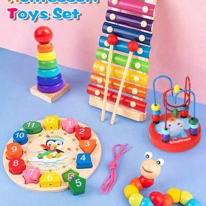 Christmas Decoration 5-IN-1 Toddler Musical Instruments, Wooden Percussion Instruments For Baby Kids Preschool Educational Musical Toys Set Boys And Girls Multicolor